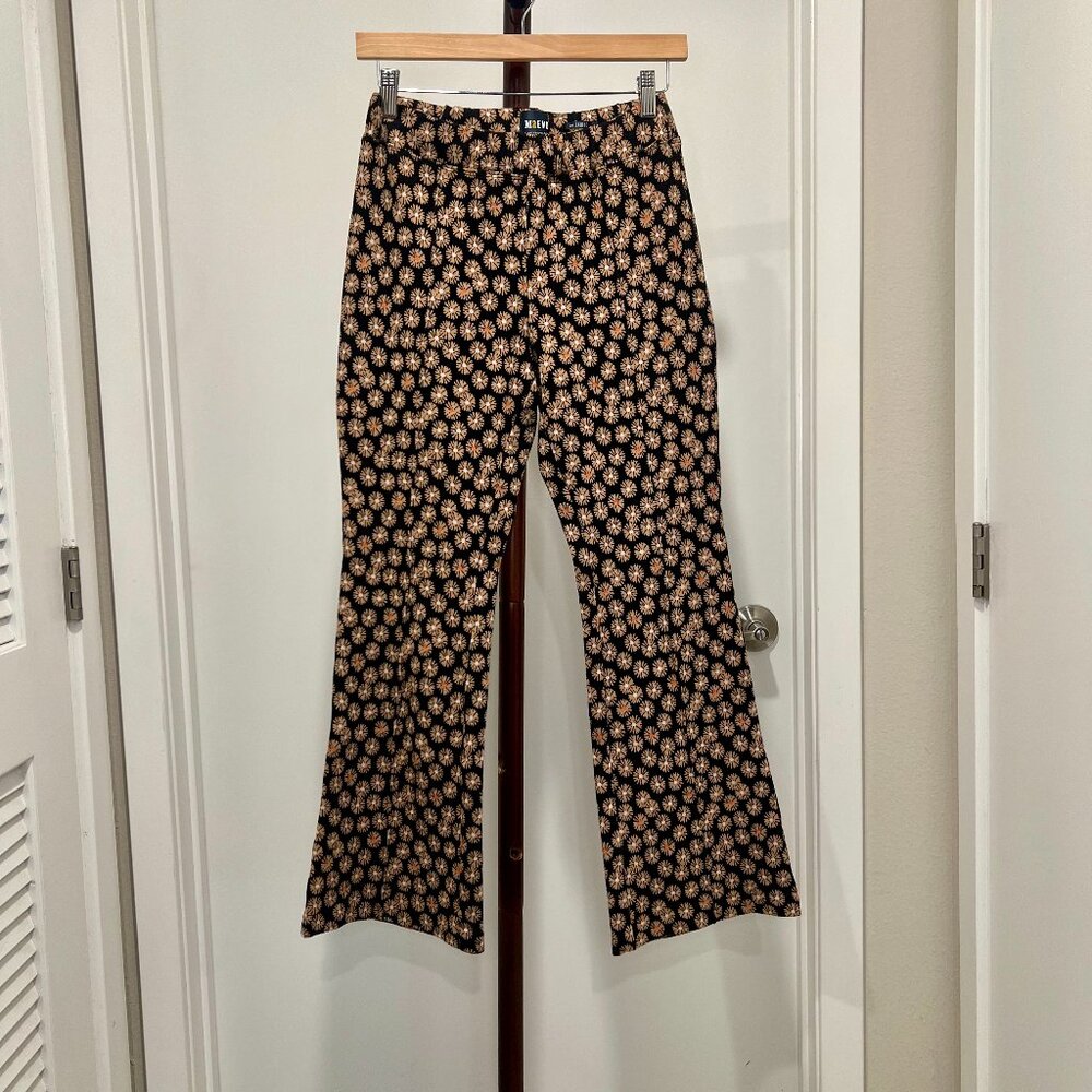 Maeve By Anthropologie - The Sabine Pull On Flare Pant Retro Floral Sz S - Black